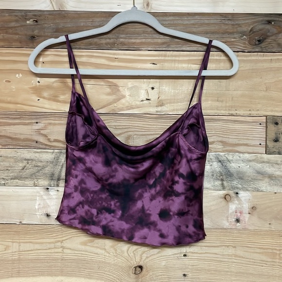 Out From Under size SP Purple & Black Silk Sleeveless Tie-Dye Cropped Blouse - Picture 7 of 7